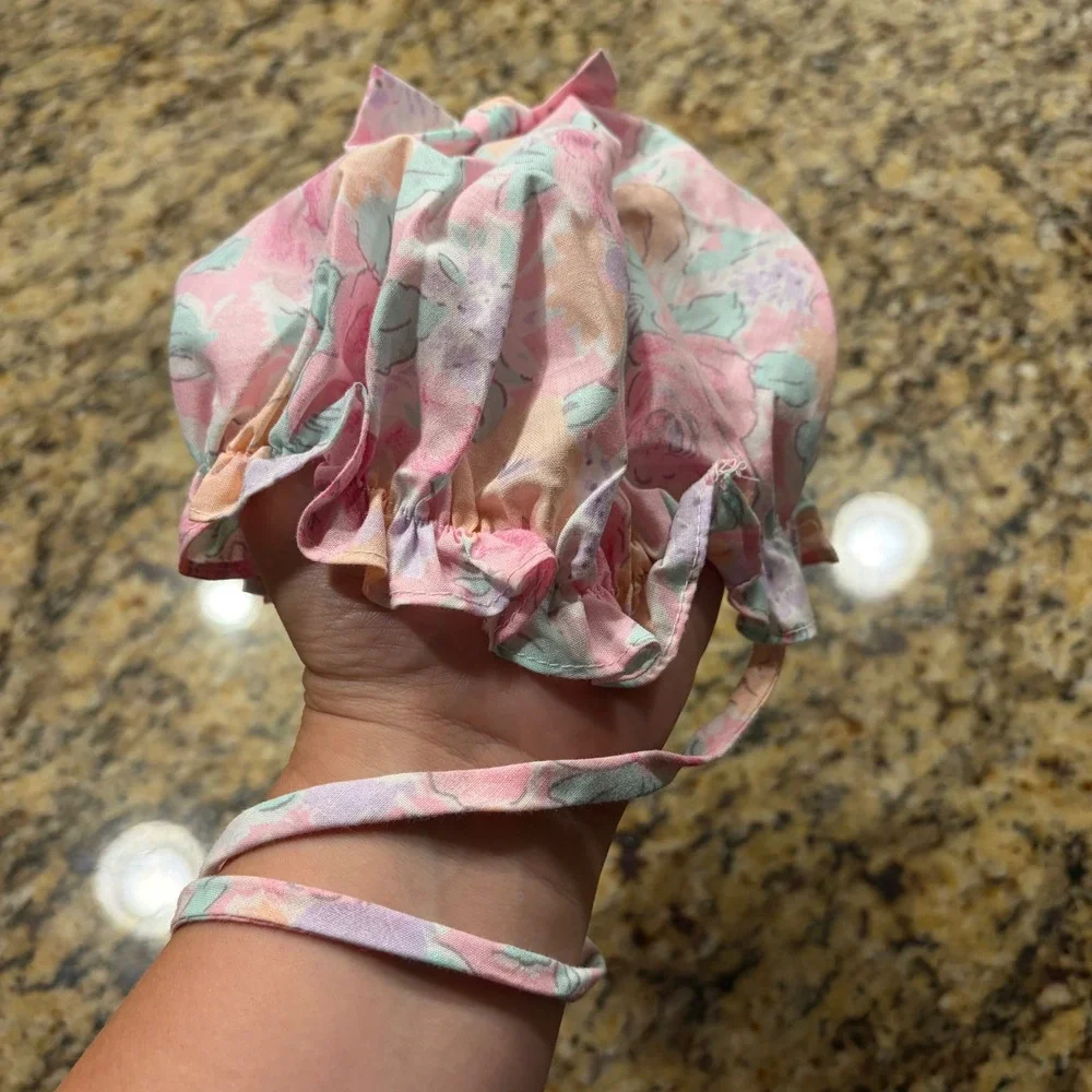 Vintage Style Baby Bonnet Pastel Floral Ruffle Sun Hat Pink Purple Cottagecore